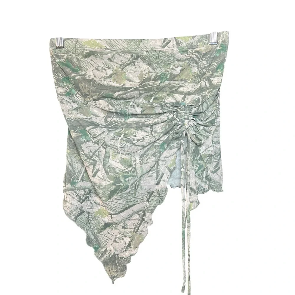 Green Floral camo Women's strapless Y2K fairy tale Crop Top L - Picture 2 of 5